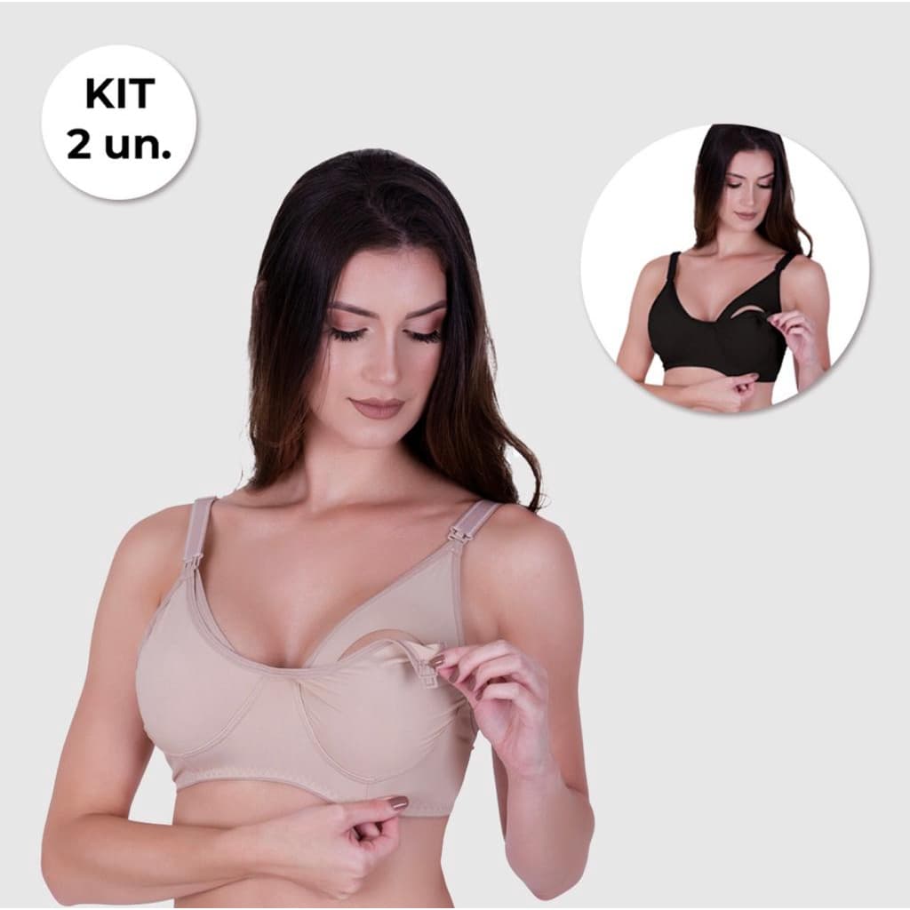 Kit com 2 unidades de Sutiã Amamentação Alça Abre Fácil Reforçada Microfibra Gestante Grávida.