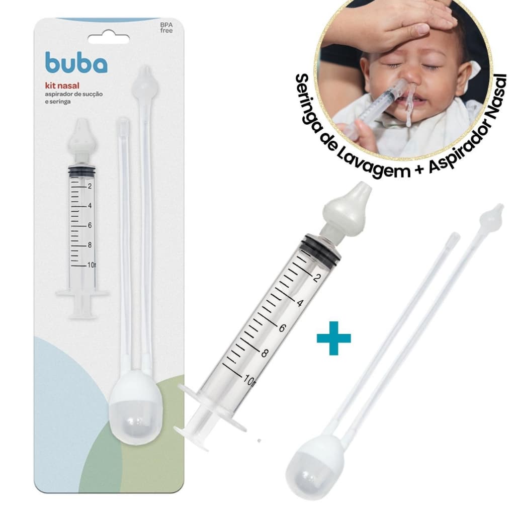 Kit Aspirador Nasal Bebe Seringa Lavagem Nasal Infantil Bebê Buba Crianças