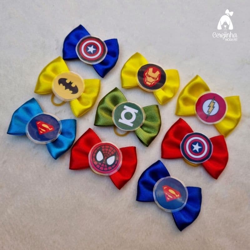 10 Laços Pet Macho Super Heróis M Para Banho e Tosa
