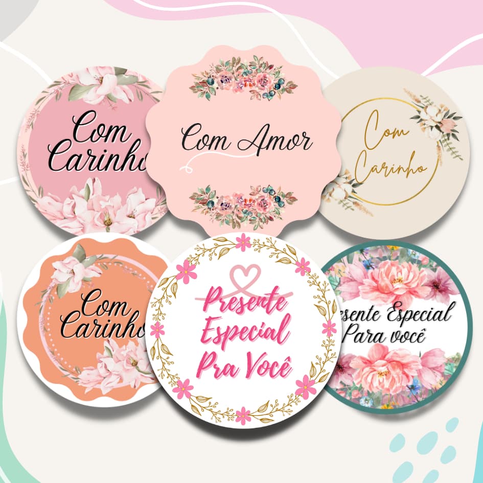 KIT 120 ADESIVOS COM CARINHO EMBALAGEM CLIENTE PRESENTE LEMBRANCINHA