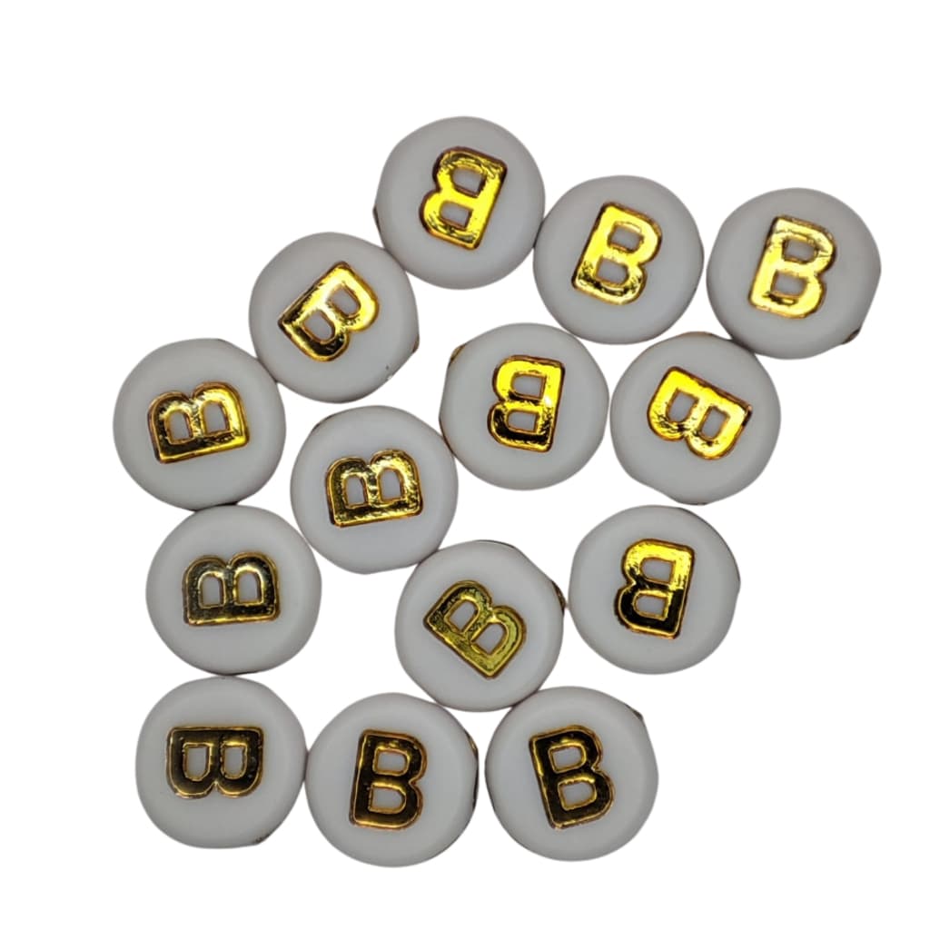 25 Miçangas De Letras Alfabeto Vogal E Consoante A Sua Escolha Branco E Dourado