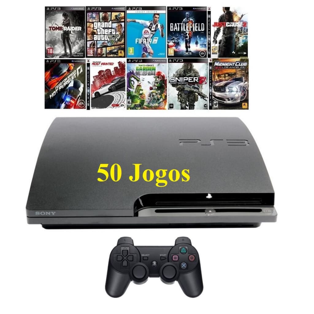 Ps3 Slim ou  Super SLim + 50 Jogos + 2 Controles