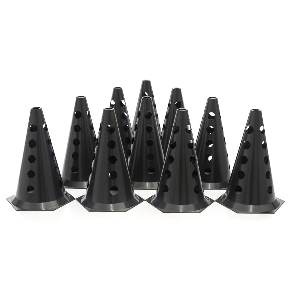Kit 10 Cones Funcional Demarcatórios Furados Preto 23 Cm