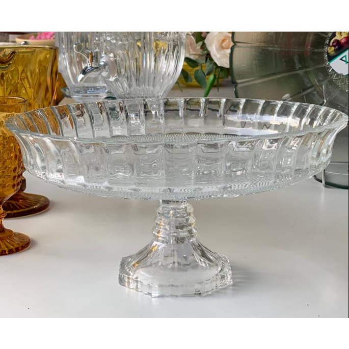 Prato Com Borda Retrô Para Bolo Pudim Torta De Vidro Com Pé 30 cm Resistente