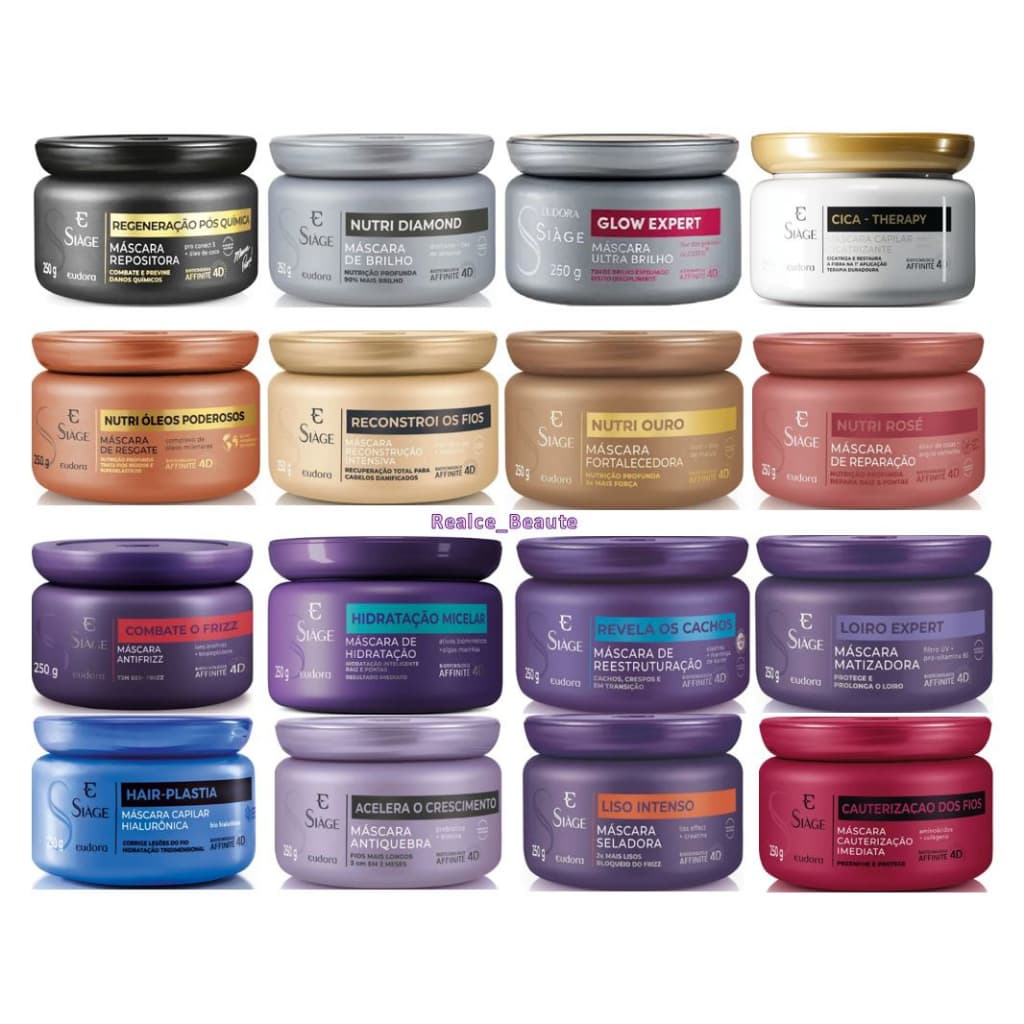 Máscaras Tratamento Capilar Linha Siàge Eudora / 250g/  Linha Instance 200g e Refil