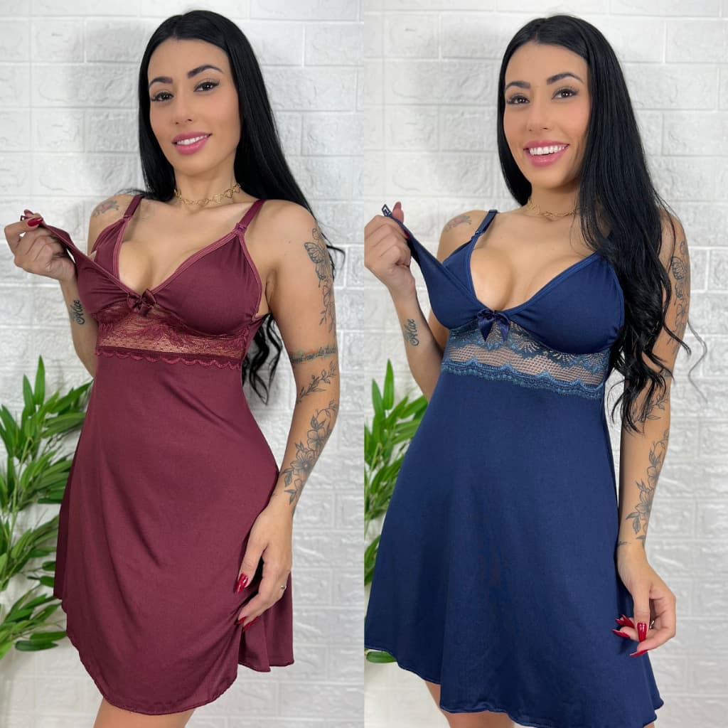 KIT 02 Camisolas Amamentação com Detalhe em Renda Saída Maternidade Grávida Gestante Lactante.