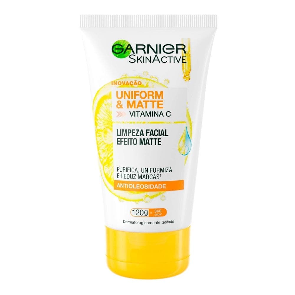 Sabonete Limpeza Facial Garnier Skin Active Uniform & Matte Vitamina C Antioleosidade 120g