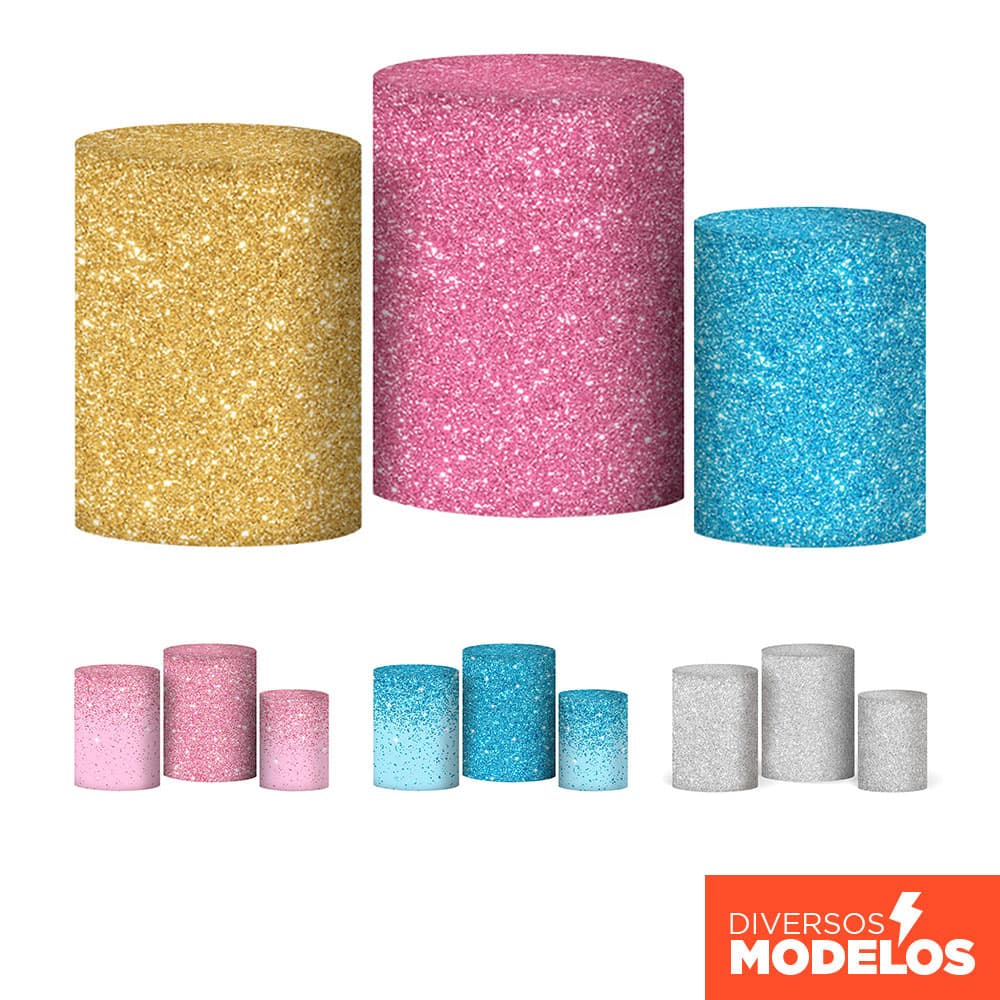 Capa Cilindro de Festa Efeito Glitter Trio Veste Fácil em Tecido com Elástico - Diversos Modelos