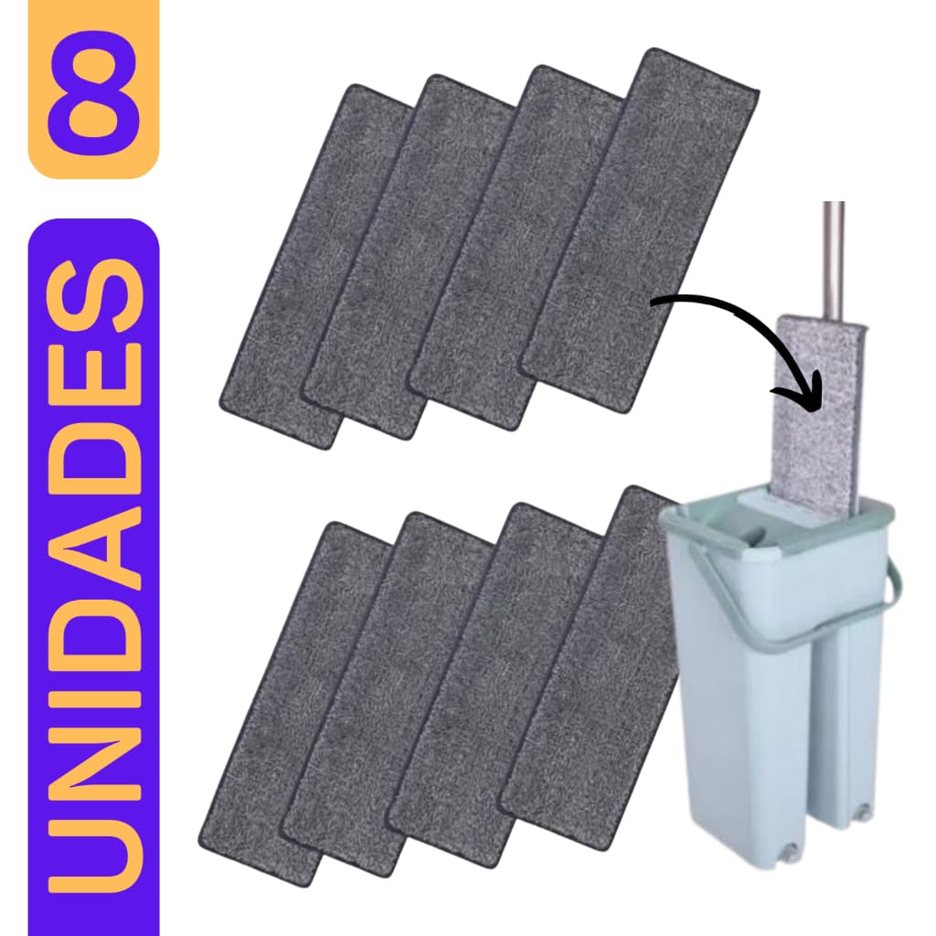Kit 8 Refil Para Flat Mop Esfregão  Lava E Seca