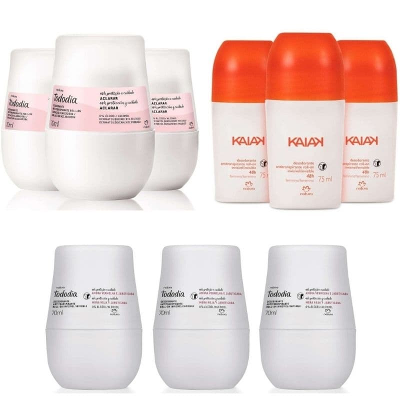 KIT ANTITRANSPIRANTE ROLLON ACLARAR, KAIAK OU AMORA VERMELHA E JABUTICABA