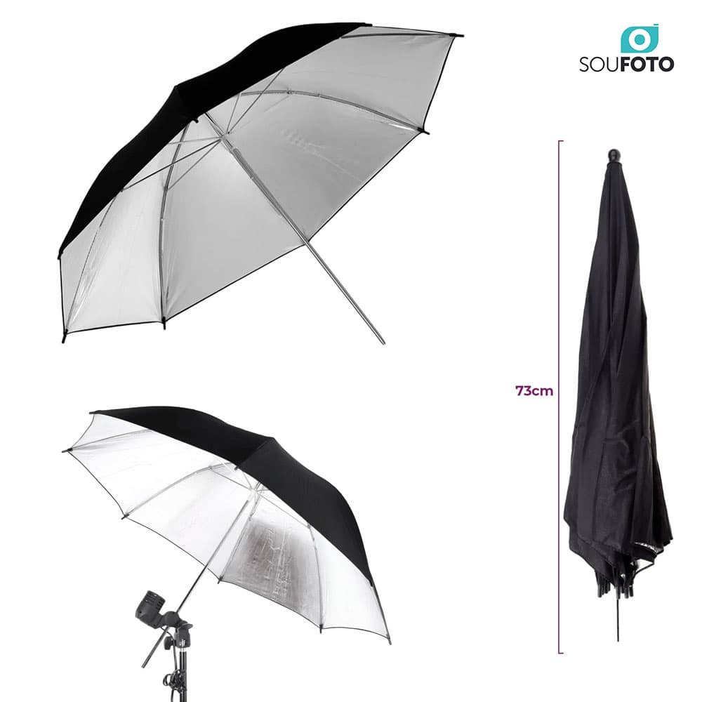 Sombrinha Guarda Chuva Refletor Preta e Prata Sou Foto SPP Iluminação Estúdio Profissional