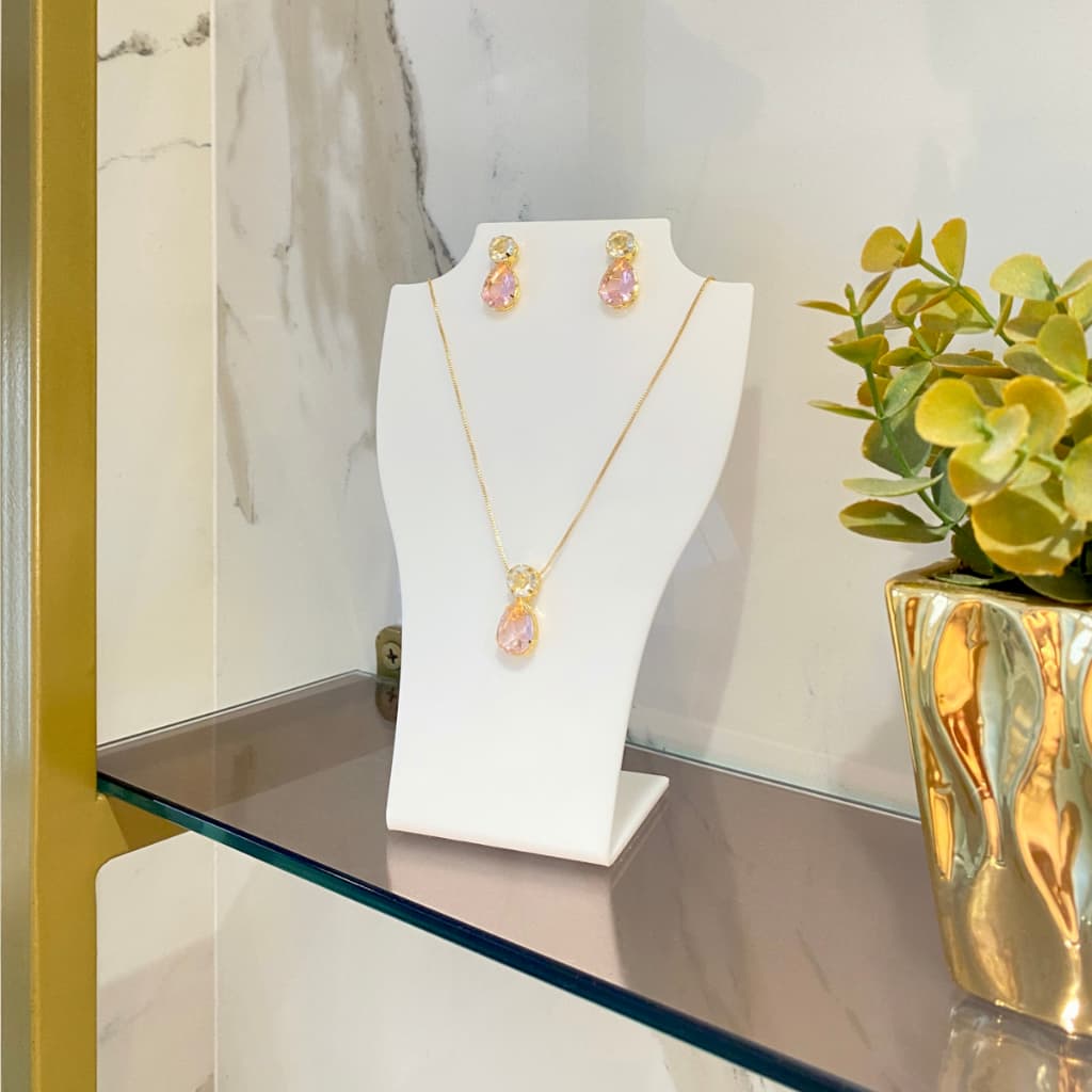 Expositor Busto de Colar Brinco Joias e Bijuterias para um par de brincos e um colar Acrílico Branco