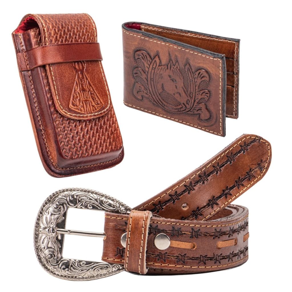 Kit Cowboy Country Cinto + Carteira + Capa Bainha De Celular
