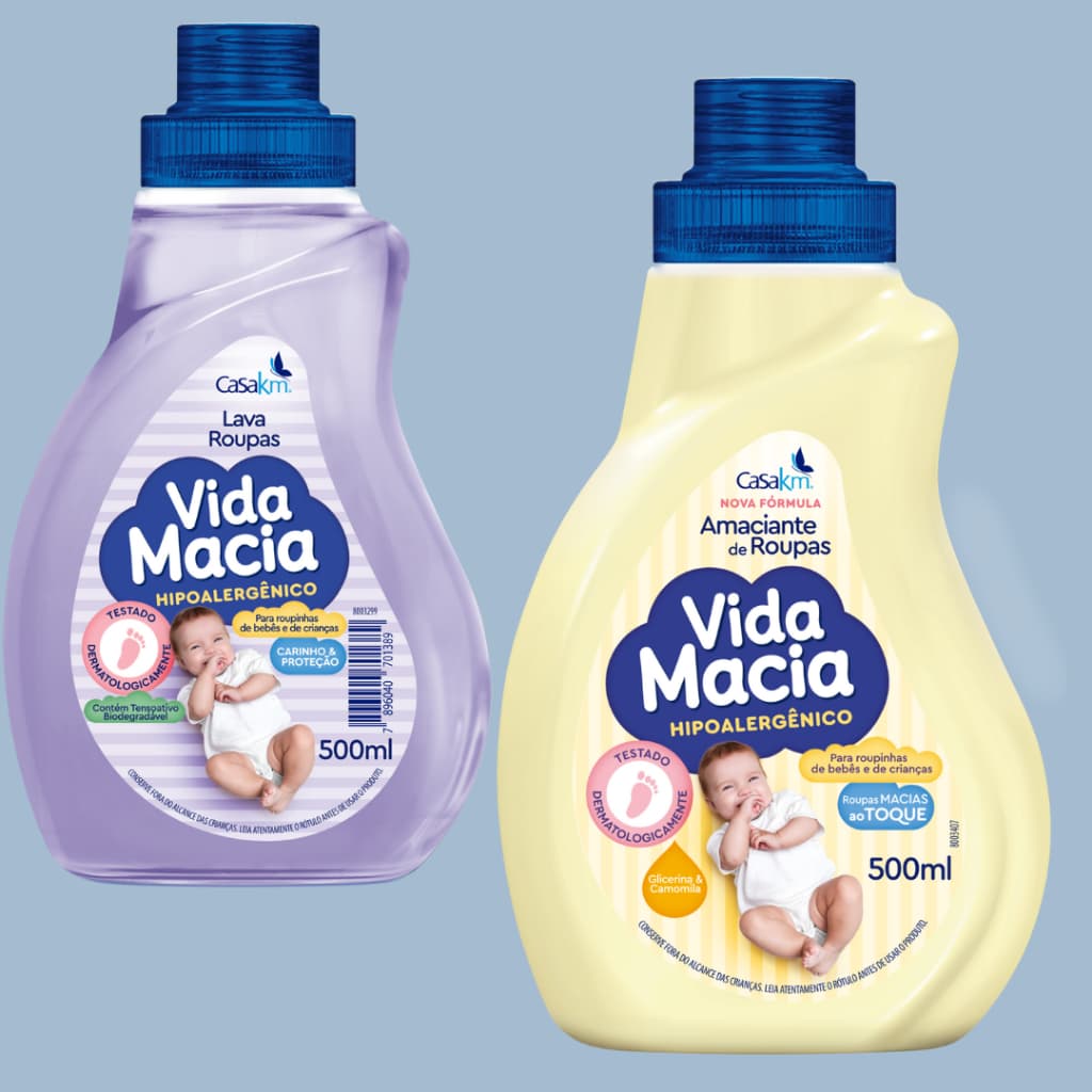 Kit Lava Roupas Liquida Para Bebe 500 ML + Amaciante Para Bebe  de Roupa Glicerina & Camomila Vida Macia 500ml