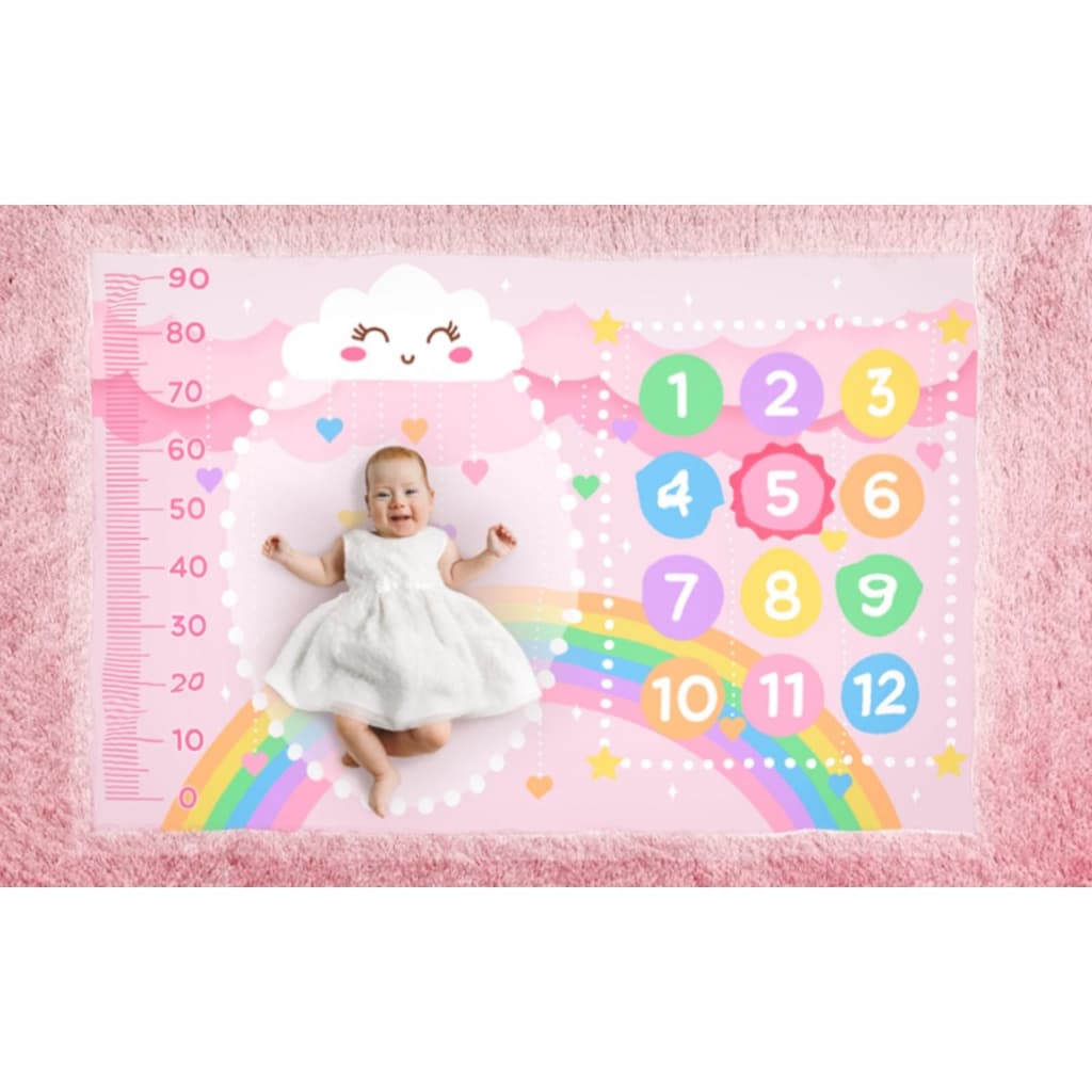 Lençol Cenario Mesversario Menina Com Moldura Fotos Bebe Lençol 100% Poliéster Chuva Amor Presente