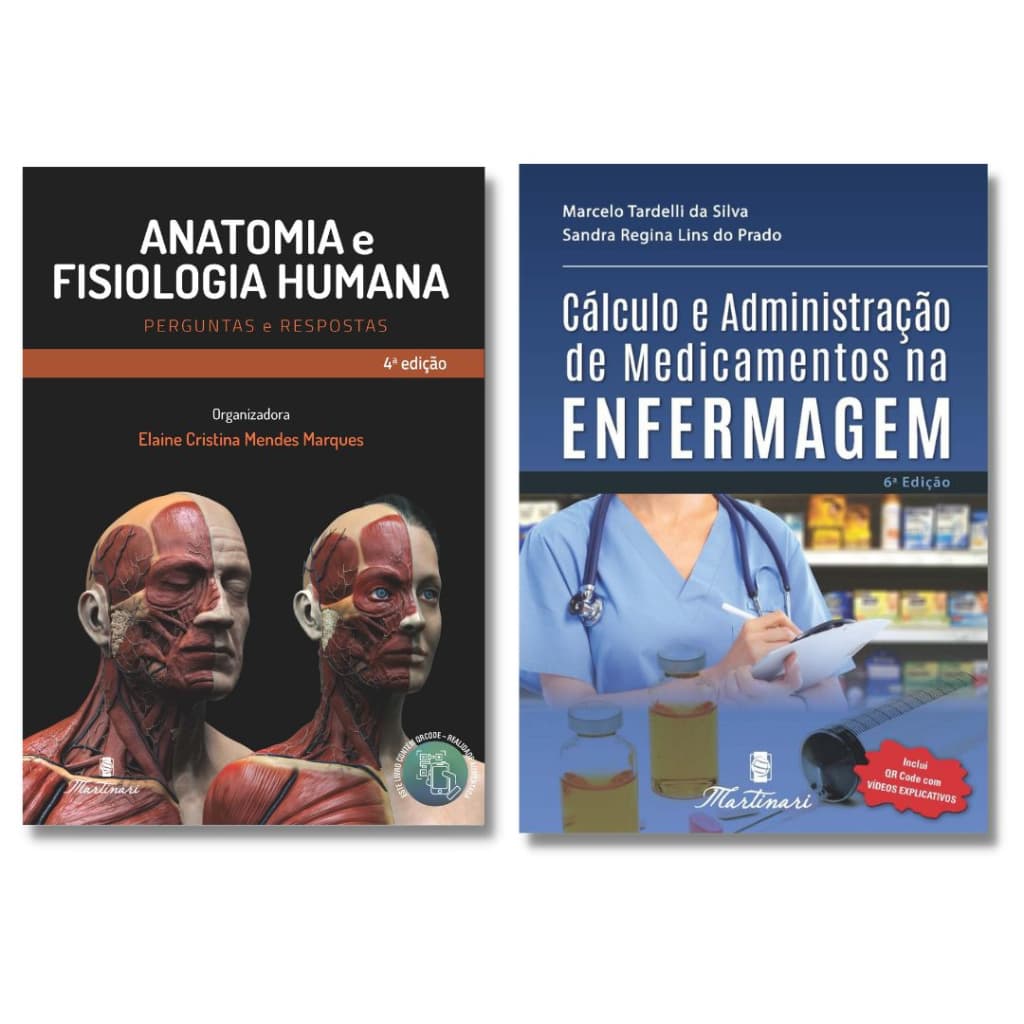 Kit livros Anatomia e Fisiologia e Calculo de Medicamentos na Enfemagem - Atlas de Corpo Humano + Bulário