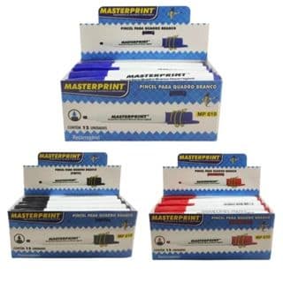 Pincel Quadro Branco Caixa com 12 Unidades Recarregável Diversas Cores Azul Vermelho Preto Masteprint