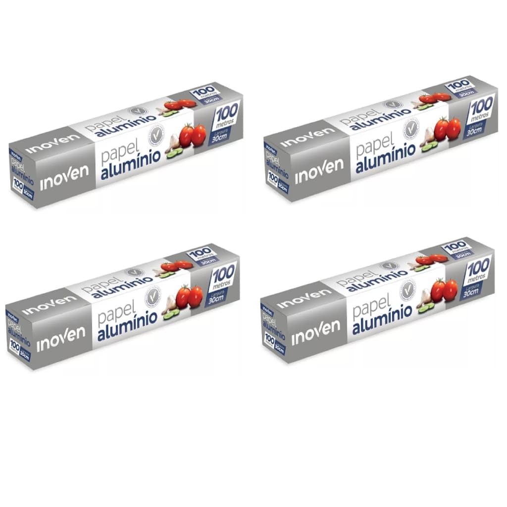 4 Rolos Bobina Papel Aluminio 30cm X 100 Metros Longo