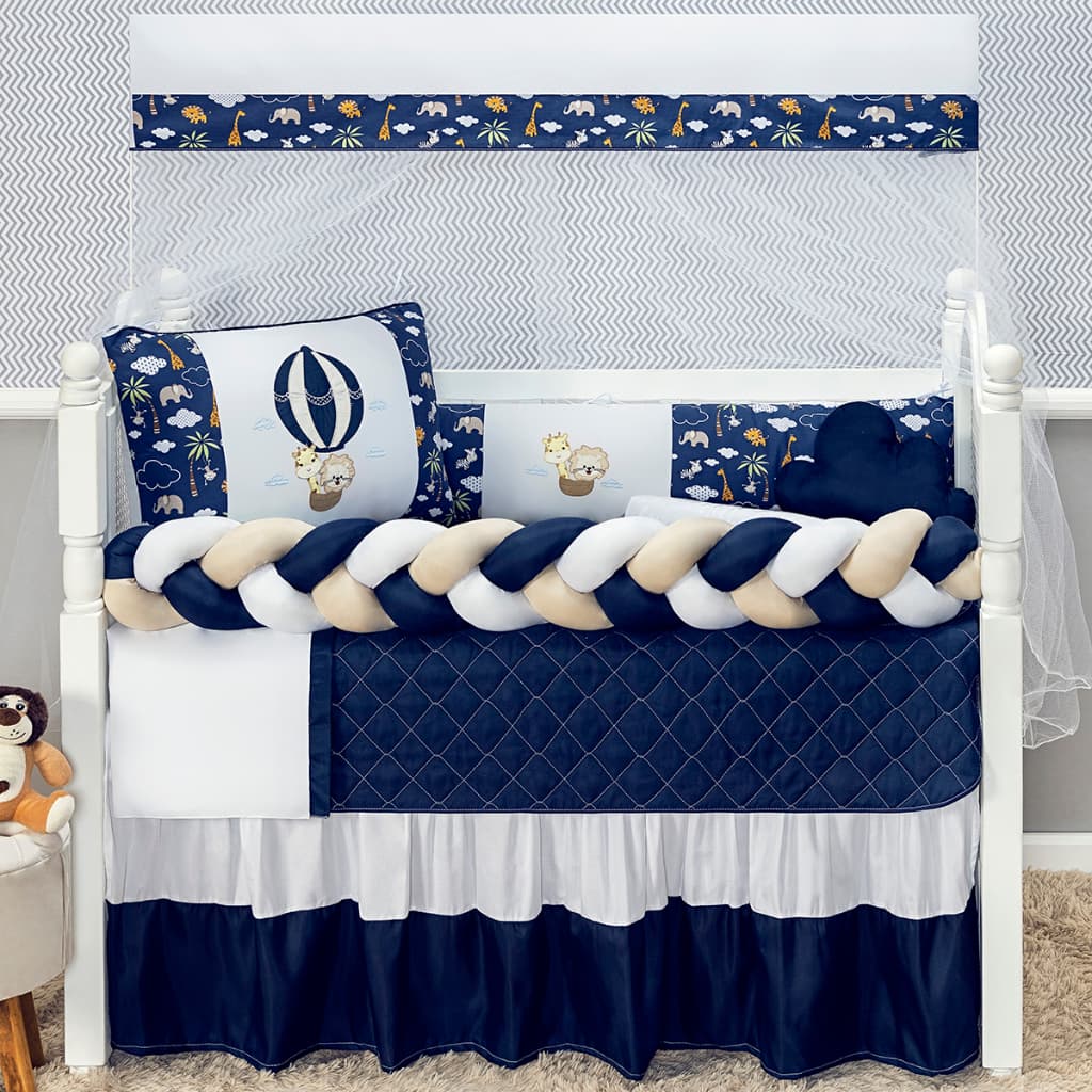 Kit Protetor de Berço 11 Peças Menino Trança