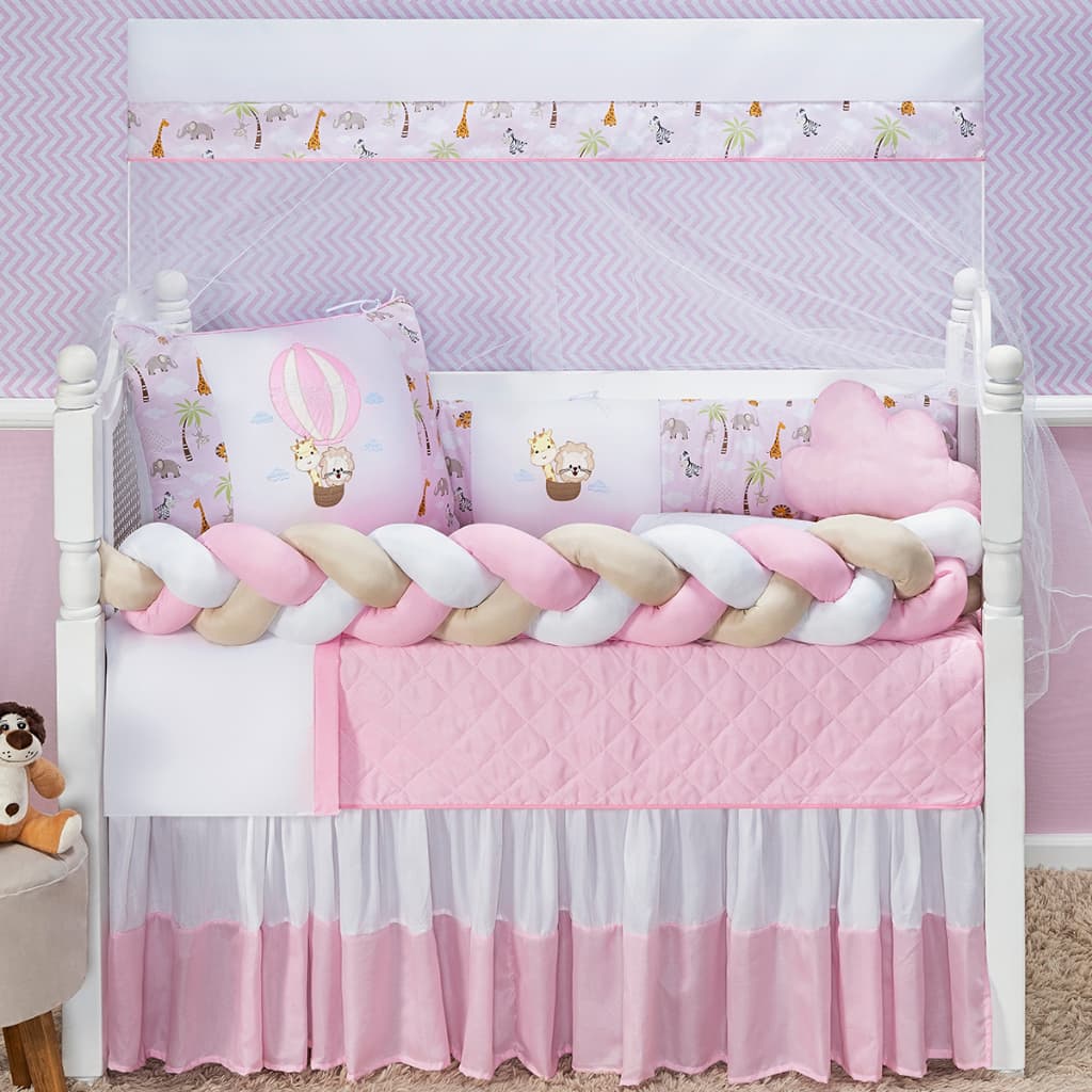 Kit Protetor de Berço Trança 11 Peças Leãozinho Balão Novidade