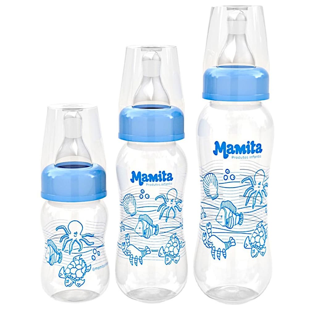 Kit Mamadeira Mamita Decorada (80ml - 150ml - 240ml) Bebê Menina Menino - Kit 3 Mamadeiras Presente