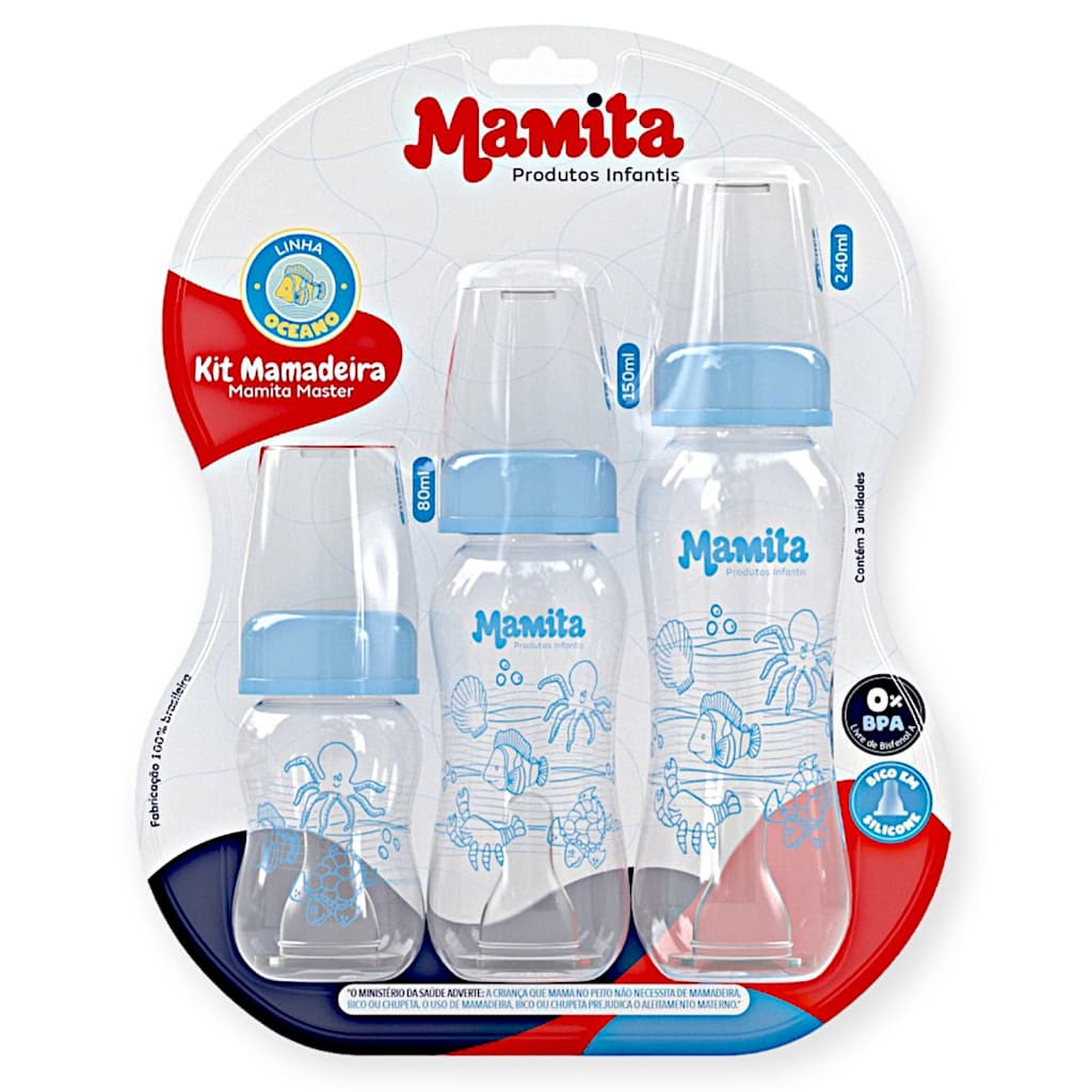 Kit 3 Mamadeiras Bico de Silicone Blister Para Pendurar (80ml - 150ml - 240ml) Bebê Menino Menina