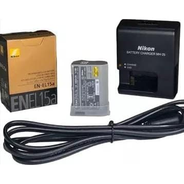 kit Bateria Nikon En-el15a 1900 mah 7.0v + carregador Mh-25 com cabo de força D7100 D7200 D800 D850