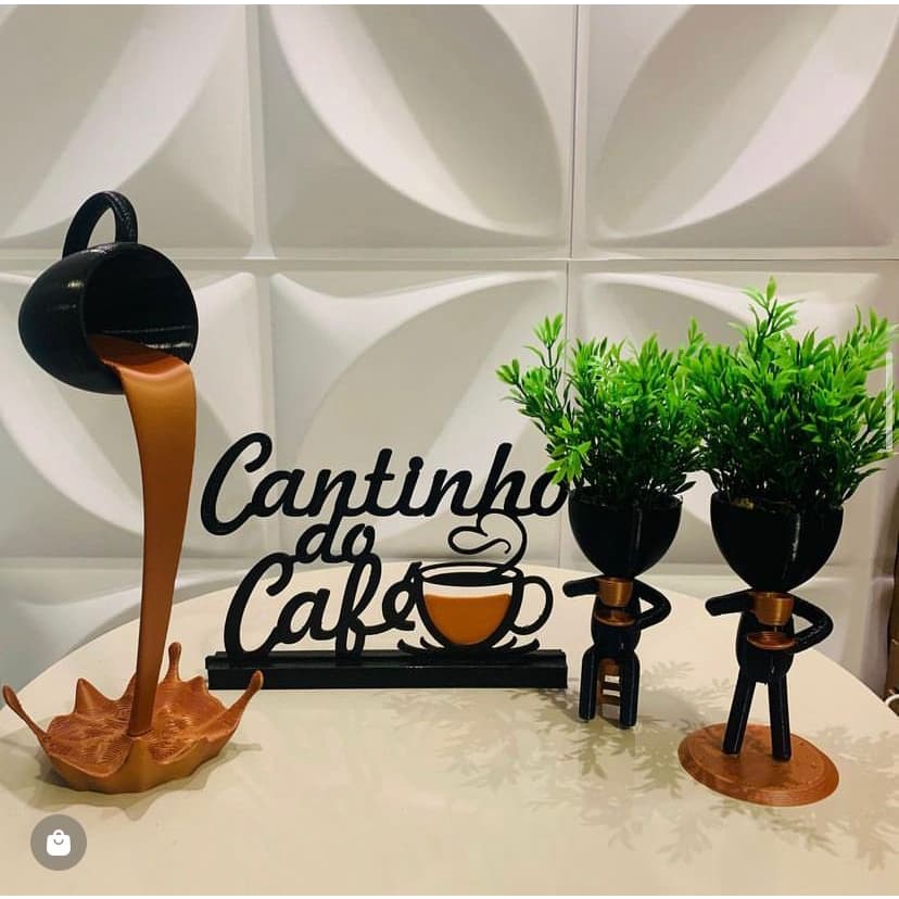 kit cantinho do café com xícara flutuante e bob com as plantas