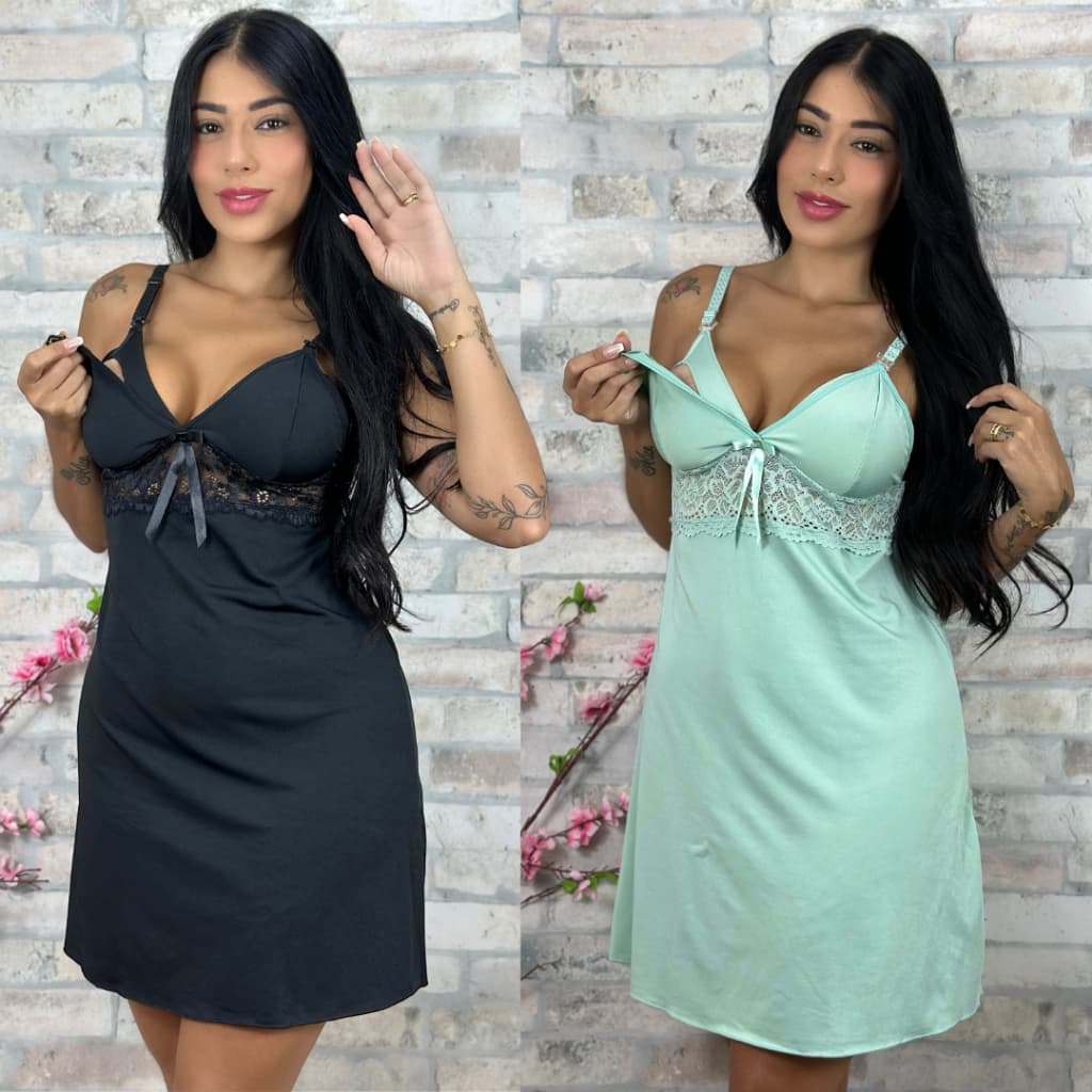 Kit 2 Camisola Amamentação Saída Maternidade Grávida Gestante Lactante Pijama Confortável  BeLIT Linha Noite