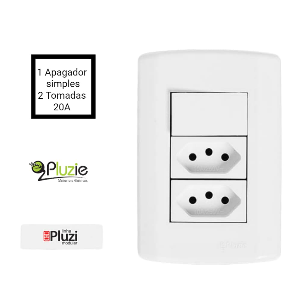 2 Dupla Tomadas 20a 250v + Apagador Interruptor Simples Pluzie Modular