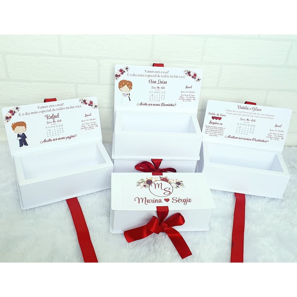 Kit 10 Caixas Personalizadas Para Casamento, Padrinhos