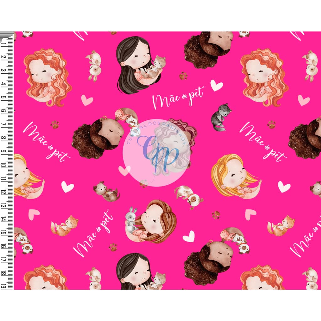 Tecido tricoline, microfibra ou gabardine - Dia das mães - pets - rosa - 0.50CM