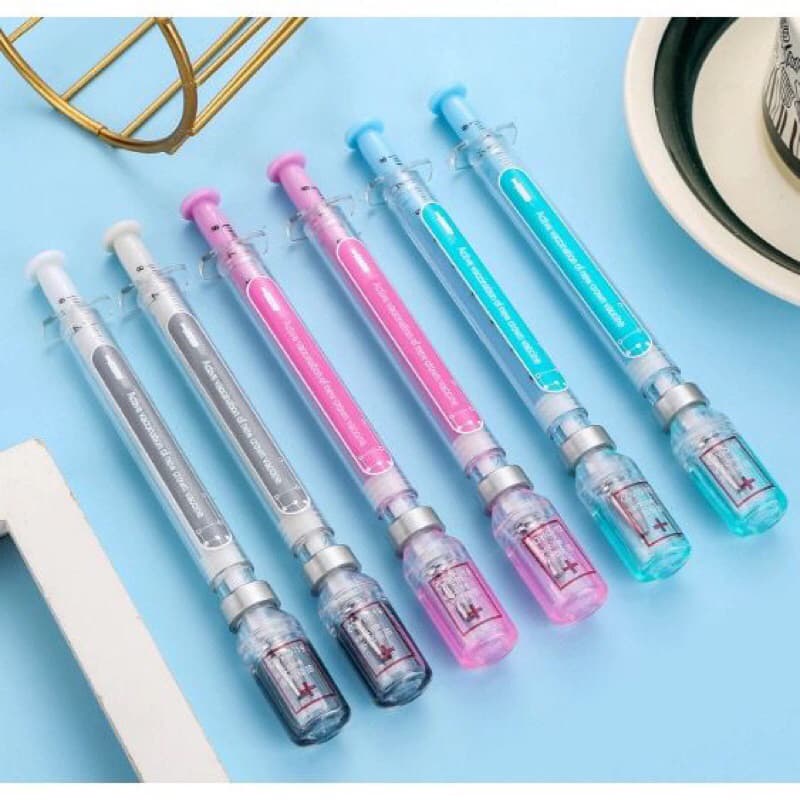 6 Canetas Seringa / Escrita Azul / ponta fina