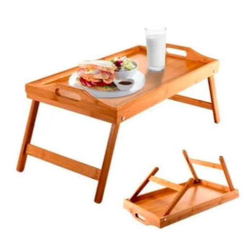 Bandeja Mesa Café Da Manhã Dobrável Bambu Com Pé Para Cama - Envio Rápido!