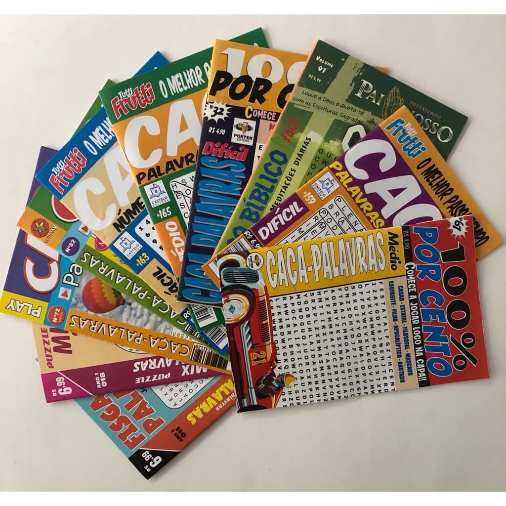 Kit 10 Passatempo CAÇA PALAVRAS  -  S/ Repetição Variadas Letrão e Letra Normal