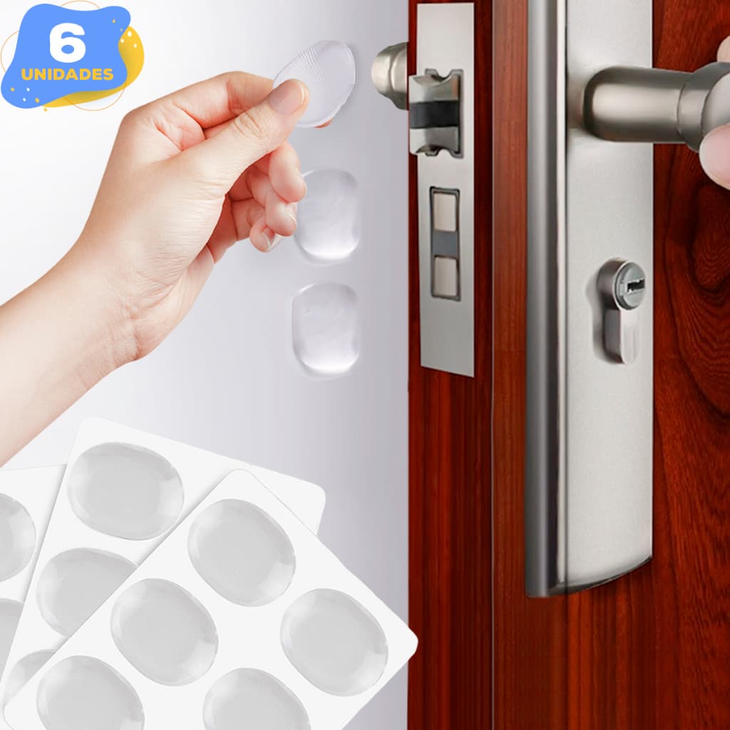 6 Protetor para Porta Borracha Maçaneta Silicone Gel Anti Impacto Arranhões Parede Proteção Moveis