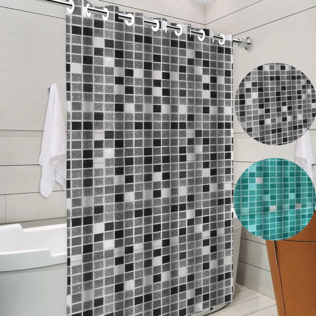 Cortina de Banheiro Box com ilhós Impermeável Antimofo Ladrilhos PVC