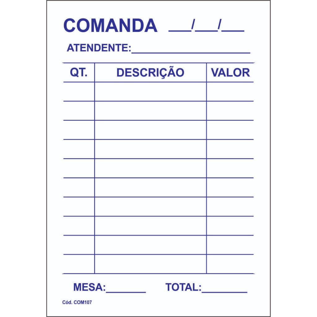 10 Bloco de Comanda Pedido Mesa Restaurante Bar Lanchonete 7x10 cm com 100 folhas