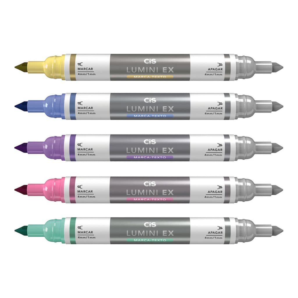 Kit 5 Cores Marca Texto Lumini Ex Apagável (Marca E Apaga) - Cis
