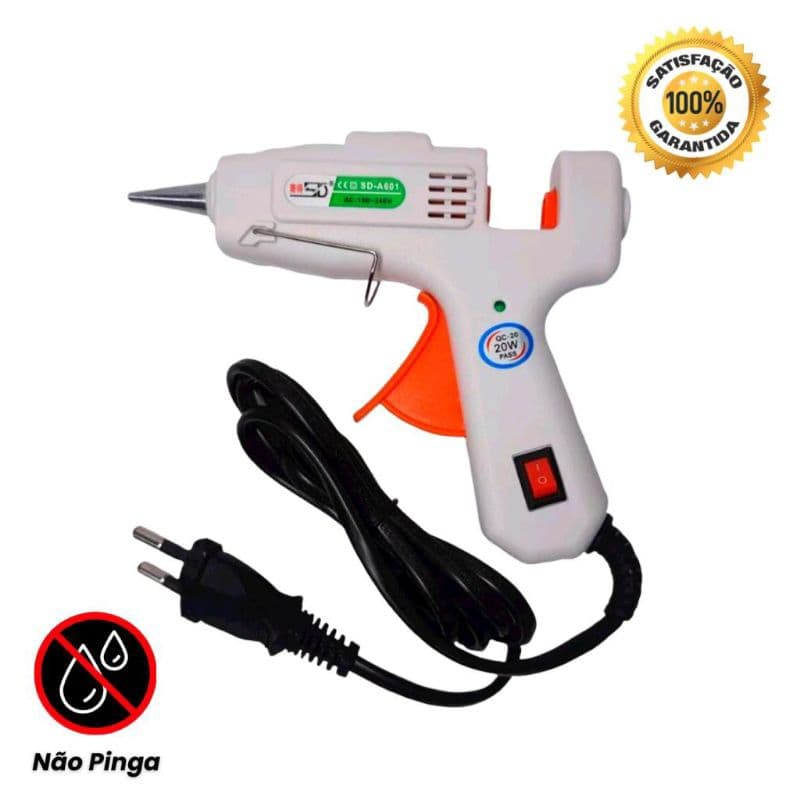 Pistola de Cola Quente Botão Liga e Desliga, Bivolt, Para Cola Fina, a Unidade.