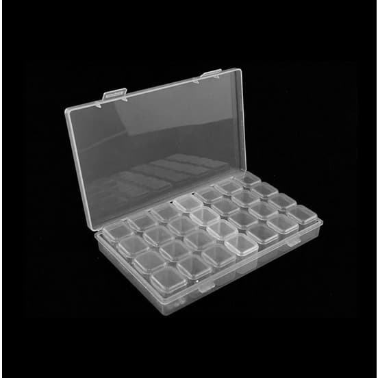 Porta Pedrarias Jóias Glitter Strass 28 Divisórias Acrílico Transparente Quadrado