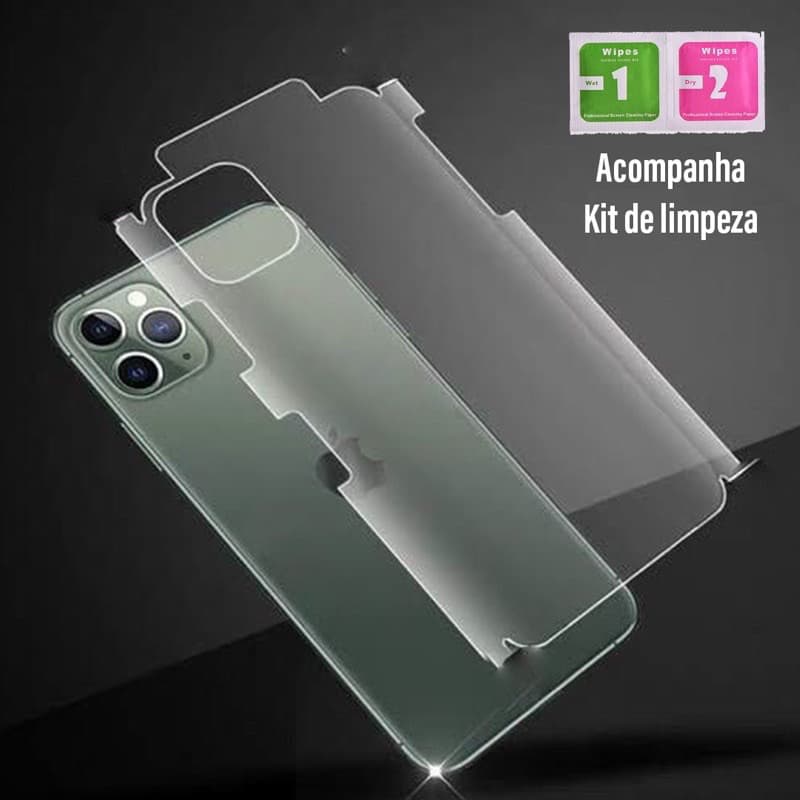 Película de Gel Traseira p/ iPhone 11 12 13 14 15 Pro Max X XR 7 8 Plus Com ou Sem Lateral