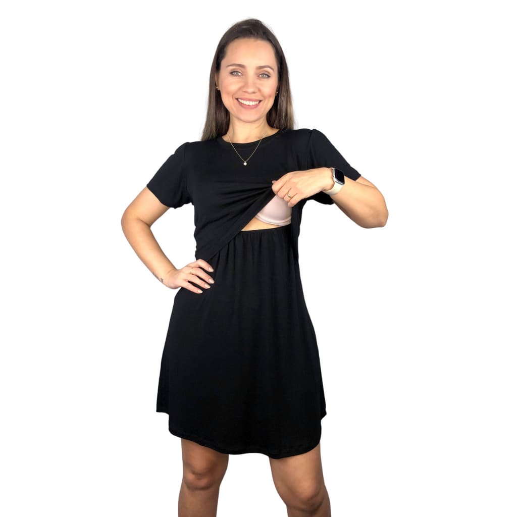 Vestido Amamentação Diversas Cores Viscolycra Premium Manga Curta Gestante Maternidade Amamentar