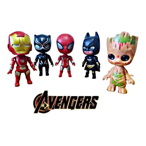 Kit 05 Bonecos Avengers Vingadores 08 Cm Homem de Ferro Batmam Capitao America Homem Aranha