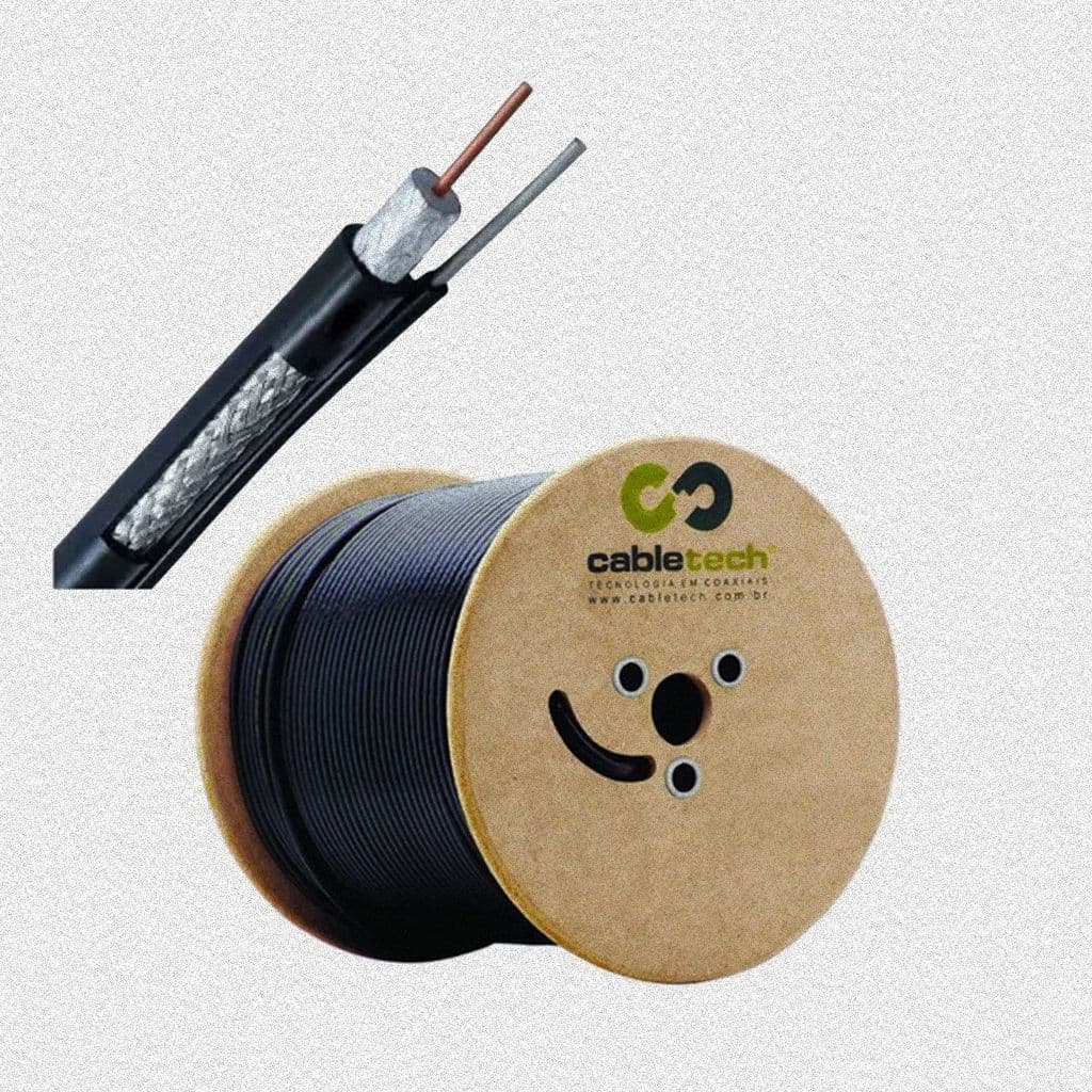 Bobina Cabo Coaxial Rg6 Cabletech Preto Com Mensageiro 305mts