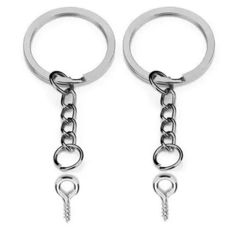 Argola C/ Corrente Para Chaveiro - 25mm + Elo + Pitao - 100 Pçs