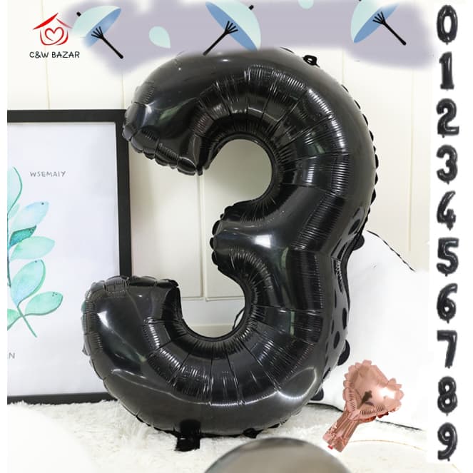 Balao Numero Metalizado 40cm e 70cm Preto Artigos Decoração Festa De Aniversário