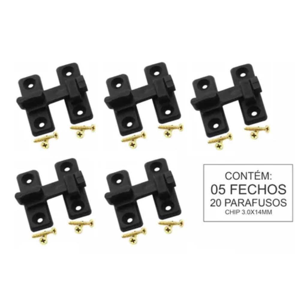 Trinco Fecho Porta Sanfonada C/ Parafusos Kit 05unid. Preto
