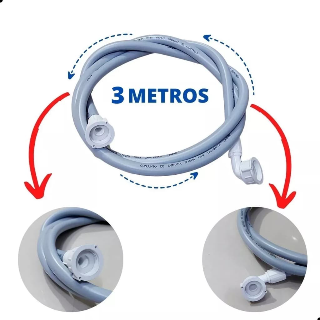 Mangueira De Entrada De Água 3 Metros Para Maquinas De Lavar