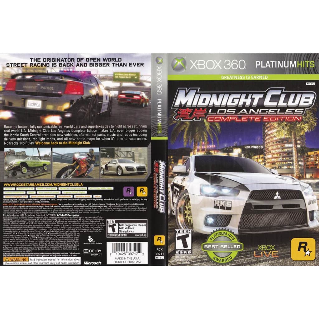 Midnight Club Los Angeles para Xbox 360 Lt com capa